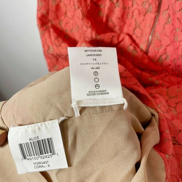 BCBGMAXAZRIA Womens Alice Coral Lace Mini Sheath Dress Sz 6 Sleeveless Back Zip - Picture 5 of 7